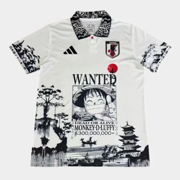 Maillot Japon One Piece Luffy Wanted Edition Polo Blanc