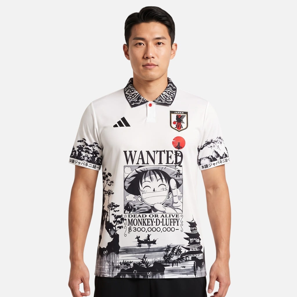 Maillot Japon One Piece Luffy Wanted Edition Polo Blanc